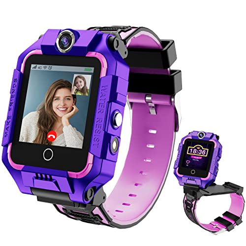 LiveGo 4G Kinder-Smartwatch mit GPS-Tracker und Anrufen, HD-Touchscreen, Kinder-Handyuhr, kombiniert SMS, Videoanruf, SOS, Schrittzähler, 4G, Smartwatch für Kinder, Jungen, Mädchen, 6–12 (T10 lila) von LiveGo