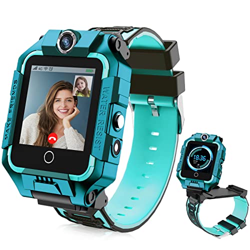 LiveGo 4G Kinder-Smartwatch mit GPS-Tracker und Anrufen, HD-Touchscreen, Kinder-Handyuhr, kombiniert SMS, Videoanruf, SOS, Schrittzähler, 4G, Smartwatch für Kinder, Jungen, Mädchen, 6–12 (t10 Cyan) von LiveGo