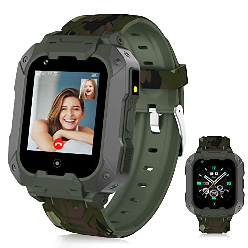LiveGo 4G Kinder-Smartwatch mit GPS-Tracker und Anrufen, HD-Touchscreen, Kinder-Handyuhr, kombiniert SMS, Videoanruf, SOS, Schrittzähler, 4G, Smartwatch für Kinder, Jungen, Mädchen, 6–12 (t28 grün) von LiveGo
