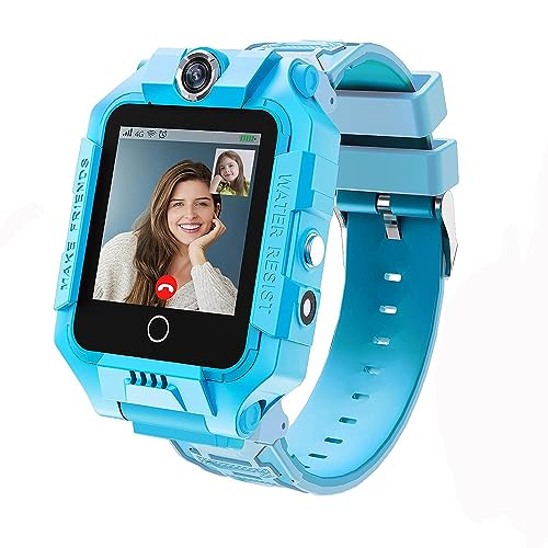 LiveGo Automatische 4G Kinder Smart Uhr für Jungen Mädchen, wasserdichte Sichere Smartwatch, GPS Tracker Calling SOS Kamera WiFi, für Kinder Studenten 4-12Y Geburtstag, blu, Large von LiveGo