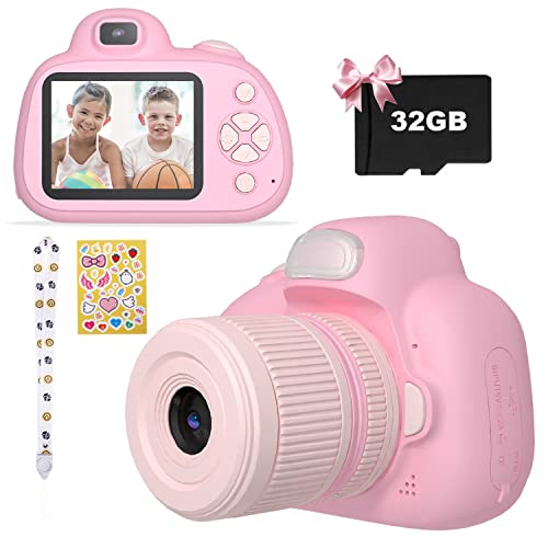 LiveGo Kinderkamera für 3–10 Jahre, Jungen und Mädchen, Geburtstagsgeschenk, 2.4-Zoll-Kinder-Digitalkamera mit Blitz, 32 GB SD-Karte (Rosa) von LiveGo