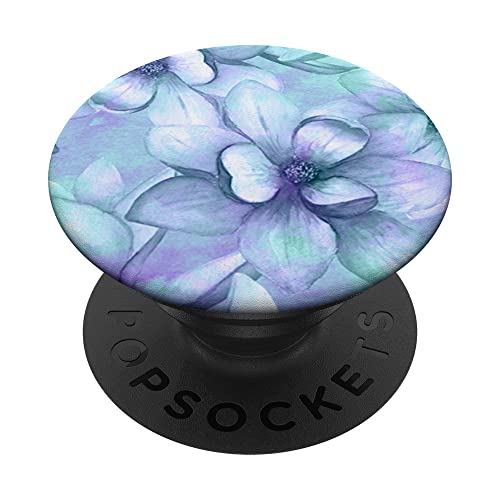 Blaugrün Lila Blumen Blumen Aquarell Muster PopSockets mit austauschbarem PopGrip von LiveHappy