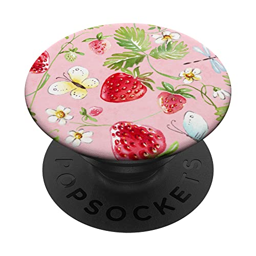 Erdbeeren Schmetterlinge Pink Gardencore Farmcore Muster PopSockets mit austauschbarem PopGrip von LiveHappy