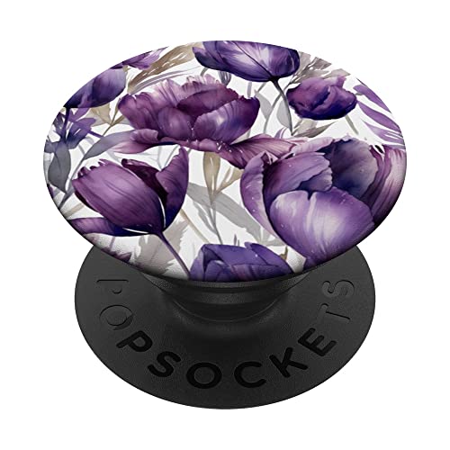 Lila Blumen Aquarell Muster PopSockets mit austauschbarem PopGrip von LiveHappy