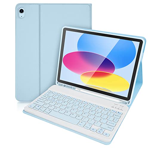 Lively Life Bluetooth-Tastatur für iPad 10. Generation 10.9 Zoll 2022 (A2696,A2757,A2777), Schutzhülle mit abnehmbarer kabelloser Tastatur für iPad 10. Generation 2022, integrierter Stifthalter,Blau von Lively Life