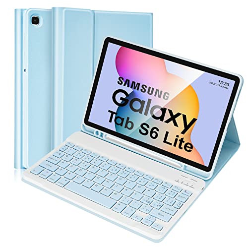 Lively Life Schutzhülle mit Tastatur für Samsung Galaxy Tab S6 Lite 2020 10,4 Zoll (SM-P610/P615), 2022 (SM-P613/P619), italienisches Layout, abnehmbare Tastatur für Samsung Tab S6 Lite, Hellblau von Lively Life
