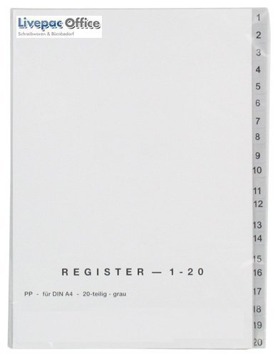 10x Ordner Register 1-20 / DIN A4 / Farbe: grau / 20tlg. von Livepac-Office