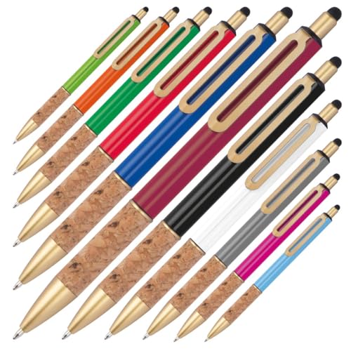 11 Touchpen Metall-Kugelschreiber mit Gravur / mit Korkgriffzone / 11 Farben von Livepac Office