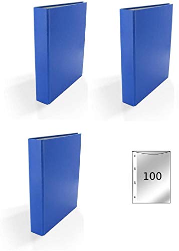3x Ringbuch / DIN A5 / 4-Ring Ordner / Farbe: blau + 100 Prospekthüllen von Livepac Office