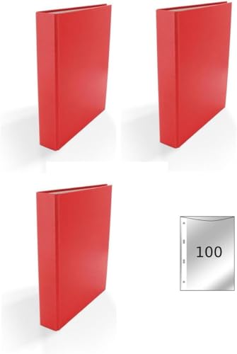 3x Ringbuch / DIN A5 / 4-Ring Ordner / Farbe: rot + 100 Prospekthüllen 3x Ringbuch / DIN A5 / 4-Ring Ordner / Farbe: rot + 100 Prospekthüllen von Livepac Office
