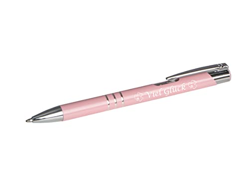 Kugelschreiber mit Gravur "Viel Glück" / aus Metall / Farbe: pastell rosa von Livepac-Office