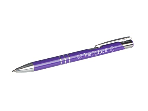 Kugelschreiber mit Gravur "Viel Glück" / aus Metall / Farbe: violett von Livepac-Office