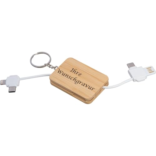 Ladekabel-Schlüsselanhänger mit Gravur / USB-A/USB-CzuUSB-C/Lightning- Micro-USB von Livepac-Office