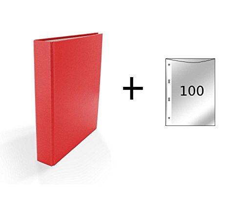 Ringbuch / DIN A5 / 4-Ring Ordner / Farbe: rot + 100 Prospekthüllen von Livepac Office