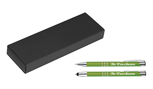 Schreibset mit Namensgravur - Touchpen Kugelschreiber+Druckbleistift - hellgrün von Livepac-Office
