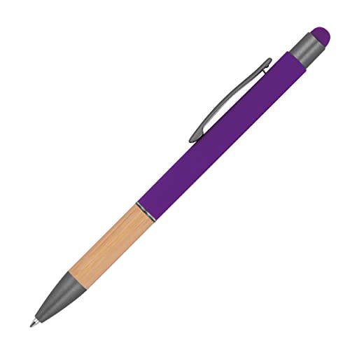 Touchpen Kugelschreiber mit Griffzone aus Bambus/Farbe: lila von Livepac-Office
