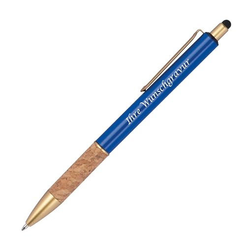 Touchpen Metall-Kugelschreiber mit Gravur / mit Korkgriffzone / Farbe: blau von Livepac Office