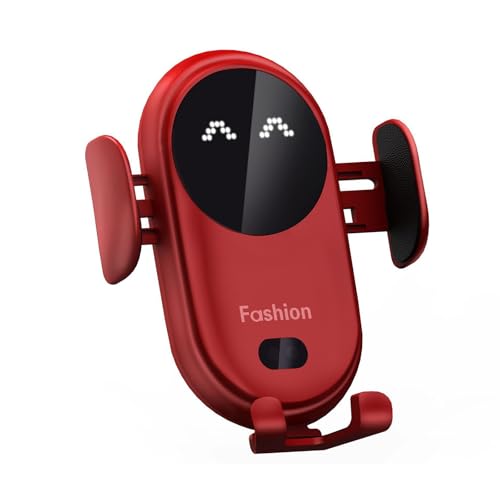Liwankaqi Kabellose Kfz-Ladegerät-Halterung, 10 W, schnelles Laden, intelligenter Sensor, automatische Klemmung, Handyhalterung, Lüftungsschlitz/Saugnapf-Halterung (rot) von Liwankaqi