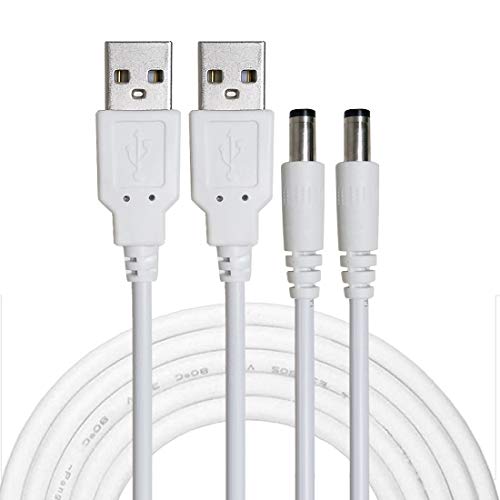 Liwinting 2pcs 2m USB auf DC Stecker, 5V USB-zu-DC-Kabel, 5,5 x 2,1 mm-DC-Stecker-Buchse Konverter Power-Ladekabel, Anzug für 5,5 * 2,1 mm Laptops, Router, Tastatur usw. - Weiß von Liwinting