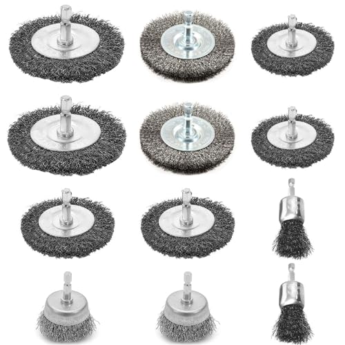 Lizaty 12 Stück Drahtbürste Bohrmaschine Set mit Sechskantstange für Akkuschrauber, zum Polieren, Schleifen, Entrosten und Entgraten - Hochwertiges Edelstahlmaterial, Langlebig und Effizient Lizaty 12 Stück Drahtbürste Bohrmaschine Set mit Sechskantstange für Akkuschrauber, zum Polieren, Schleifen, Entrosten und Entgraten - Hochwertiges Edelstahlmaterial, Langlebig und Effizient von Lizaty