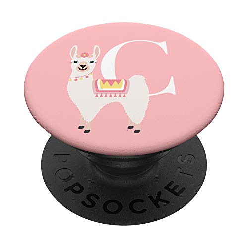 Lama Pink Blush Netter weißer Buchstabe C PopSockets PopGrip: Ausziehbarer Sockel und Griff für Handys/Tablets mit Tauschbarem Top von Llama Lover Accessories