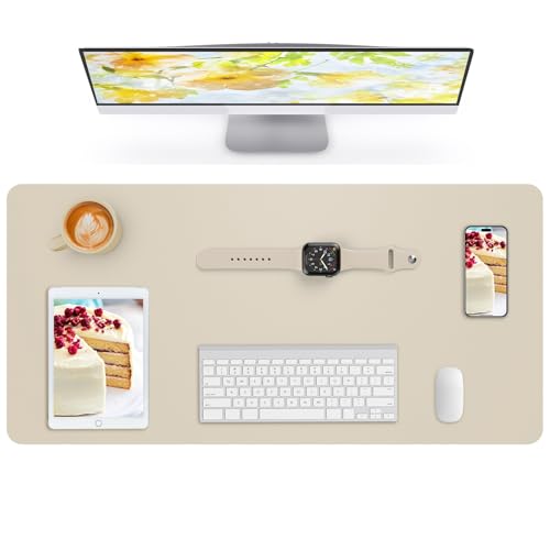 Lllunimon Groß Leder Schreibtischunterlage Beschützer Mauspad PU Leather Desk Mat Large Mouse Pad Rutschfest Tischmatten Mausmatte Wasserdicht Schreibblock für Büro und Zuhause (Beige, 120x60cm) von Lllunimon