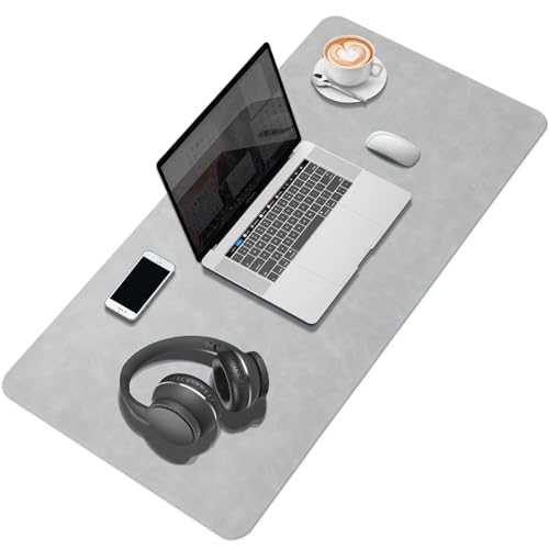 Lllunimon Groß Leder Schreibtischunterlage Beschützer Mauspad PU Leather Desk Mat Large Mouse Pad Rutschfest Tischmatten Mausmatte Wasserdicht Schreibblock für Büro und Zuhause (Hellgrau, 90x43cm) von Lllunimon