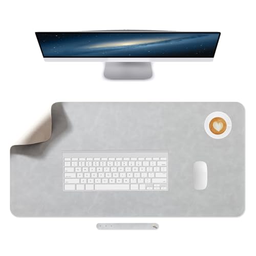 Lllunimon Groß Leder Schreibtischunterlage Beschützer Mauspad PU Leather Desk Mat Large Mouse Pad Rutschfest Tischmatten Mausmatte Wasserdicht Schreibblock für Büro und Zuhause (Hellgrau, 80x40cm) von Lllunimon