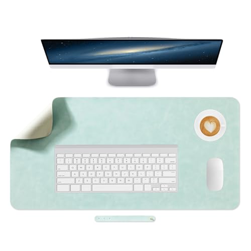 Lllunimon Groß Leder Schreibtischunterlage Beschützer Mauspad PU Leather Desk Mat Large Mouse Pad Rutschfest Tischmatten Mausmatte Wasserdicht Schreibblock für Büro und Zuhause (Hellgrün, 80x40cm) von Lllunimon