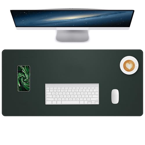 Lllunimon Leder Schreibtischunterlage Groß Mauspad PU Leather Desk Mat Large Mouse Pad Rutschfest Tabellenpad Laptop Mausmatte Wasserdicht Schreibblock für Büro und Zuhause (Dunkelgrün, 80x40cm) von Lllunimon