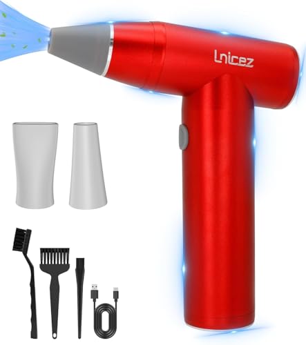 150000 U/min Elektrische Staubgebläse - Druckluftspray Mit [Leistungsstarkem Bürstenlosen und Kernlosen Motor][Elegantes Ganzmetall]-Compressed Air Duster Alternativen Luftdruckspray (Rot) von Lnicez