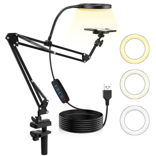 Stativ Handy mit Ringlicht,10 Zoll LED Ringlicht mit Stativ Handy, Overhead Kamera Ständer,Dimmbare LED Tischringlicht für YouTube, Selfie, Makeup,Tik Tok, Kompatibel mit Smartphone von Lnopever