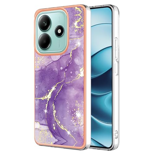 Lnxlanxx Kompatibel für Xiaomi Redmi Note 14 5G Hülle Silikon Bumper Hart PC Case Ultra Dünn Marmor Motiv Backcover Hüllen Tasche Cover Handyhülle (lila 2) von Lnxlanxx
