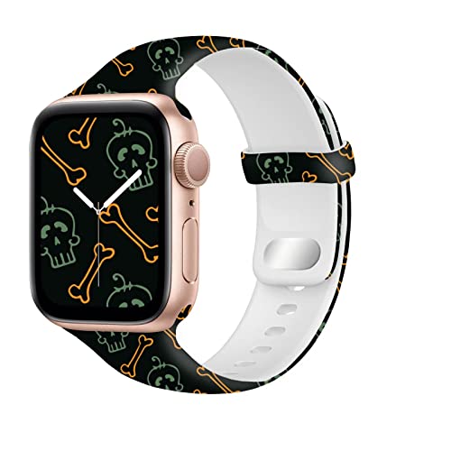 Lobnhot Halloween Armband Kompatibel für Apple Watch Ultral Armband 42mm 44mm 45mm, Weiches Sport Silikon Ersatzarmband Kompatibel mit iWatch Series 8 7 SE 6 5 4 3 2 1 Damen Herren (Knochen) von Lobnhot