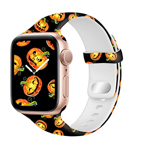 Lobnhot Halloween Armband Kompatibel für Apple Watch Ultral Armband 49mm 46mm 42mm 44mm 45mm, Sport Silikon Ersatzarmband Kompatibel mit iWatch Series 10 9 8 7 6 5 4 3 2 1 SE Damen Herren, Kürbis von Lobnhot
