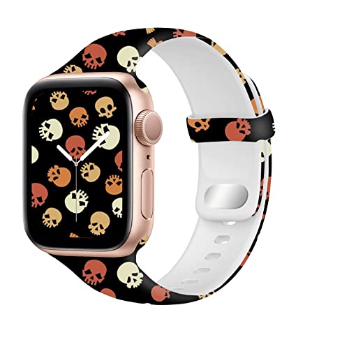 Lobnhot Halloween Armband Kompatibel für Apple Watch Ultral Armband 42mm 44mm 45mm, Weiches Sport Silikon Ersatzarmband Kompatibel mit iWatch Series 8 7 SE 6 5 4 3 2 1 Damen Herren (Schädel) von Lobnhot