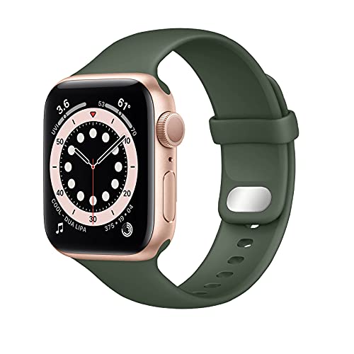 Lobnhot Kompatibel für Apple Watch Armband 41mm 38mm 40mm,Weiches Sport Silikon Ersatzarmband Kompatibel mit iWatch Series 7 SE 6 5 4 3 2 1 für Damen Herren (38/40/41MM-Dunkel grün) von Lobnhot