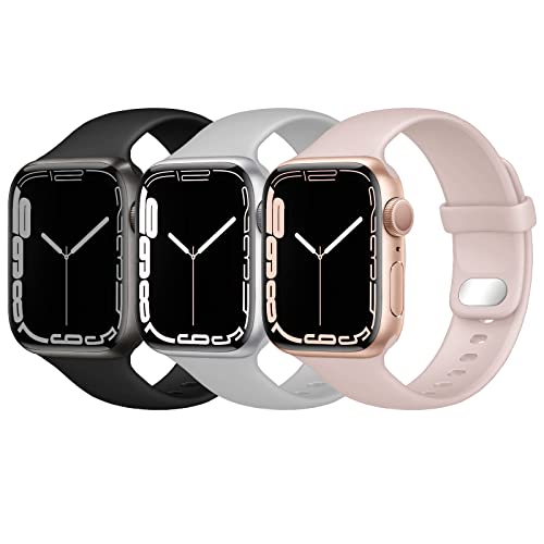 Lobnhot Kompatibel für Apple Watch Armband 41mm 38mm 40mm,Weiches Sport Silikon Ersatzarmband Kompatibel mit iWatch Series 7 SE 6 5 4 3 2 1 für Damen Herren (38/40/41MM-Schwarz/Grau/Rosasand) von Lobnhot