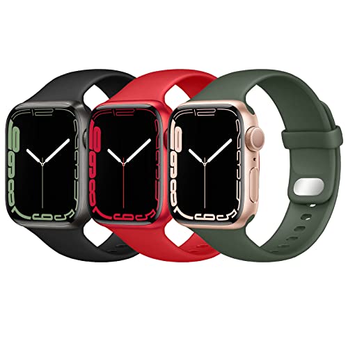 Lobnhot Kompatibel für Apple Watch Armband 41mm 38mm 40mm,Weiches Sport Silikon Ersatzarmband Kompatibel mit iWatch Series 7 SE 6 5 4 3 2 1 für Damen Herren (38/40/41MM-Schwarz/Rot/Zyperngrün) von Lobnhot