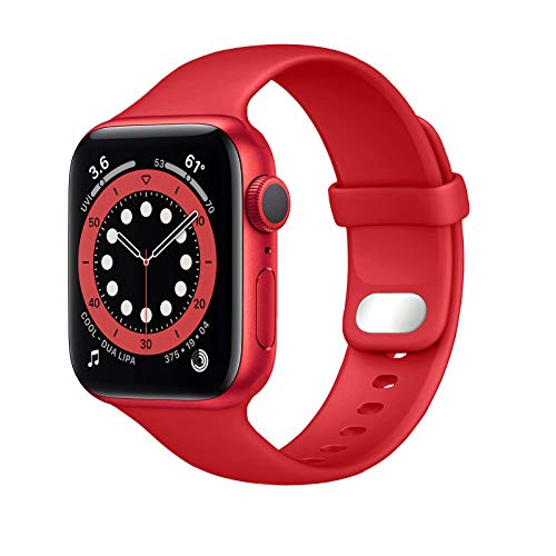 Lobnhot Kompatibel für Apple Watch Armband 41mm 38mm 40mm,Weiches Sport Silikon Ersatzarmband Kompatibel mit iWatch Series 7 SE 6 5 4 3 2 1 für Damen Herren (38/40/41MM-rot) von Lobnhot