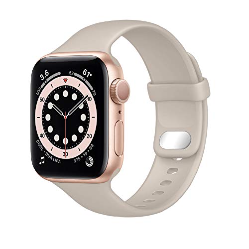 Lobnhot Kompatibel für Apple Watch Armband 42mm 44mm 45mm,Weiches Sport Silikon Ersatzarmband , iWatch Series 7/SE/6/5/4/3/2/1 für Damen Herren (42/44/45MM-Beige) von Lobnhot