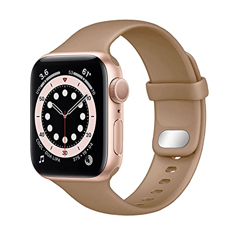 Lobnhot Kompatibel für Apple Watch Armband 45mm 42mm 44mm,Weiches Sport Silikon Ersatzarmband Kompatibel mit iWatch Series 7 SE 6 5 4 3 2 1 für Damen Herren (42/44/45MM-Nussbaum) von Lobnhot