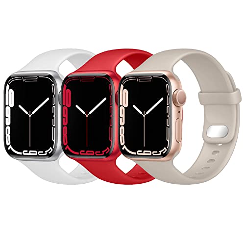 Lobnhot Kompatibel für Apple Watch Armband 45mm 42mm 44mm,Weiches Sport Silikon Ersatzarmband Kompatibel mit iWatch Series 7 SE 6 5 4 3 2 1 für Damen Herren (Weiß/Rot/Polarstern,42/44/45MM) von Lobnhot