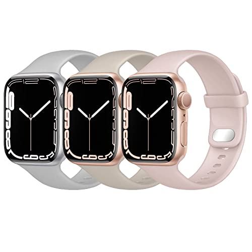 Lobnhot Kompatibel für Apple Watch Armband Set 45mm 42mm 44mm,Weiches Sport Silikon Ersatzarmband Kompatibel mit iWatch Series 7 SE 6 5 4 3 2 1 für Damen Herren (Grau/Polarstern Beige/Rosasand) von Lobnhot