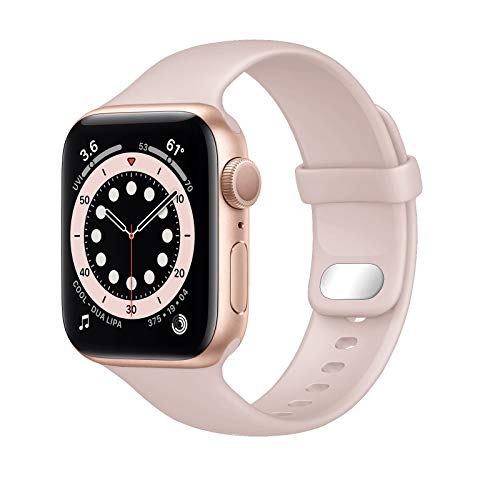 Lobnhot Kompatibel mit Apple Watch Armband 38mm 40mm 41mm,Weiches Sport Silikon Ersatzarmband Kompatibel für iWatch Series 7 6 5 4 3 2 1 SE für Damen Herren (Sand rosa,38/40/41mm) von Lobnhot