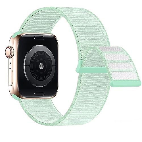 Lobnhot Nylon Armband kompatibel mit Apple Watch Armband 40mm 38mm 41mm, Verstellbares Sport Armband kompatibel für iWatch Series 7 SE 6 5 4 3 2 1 (38/40/41mm-Hellgrün) von Lobnhot