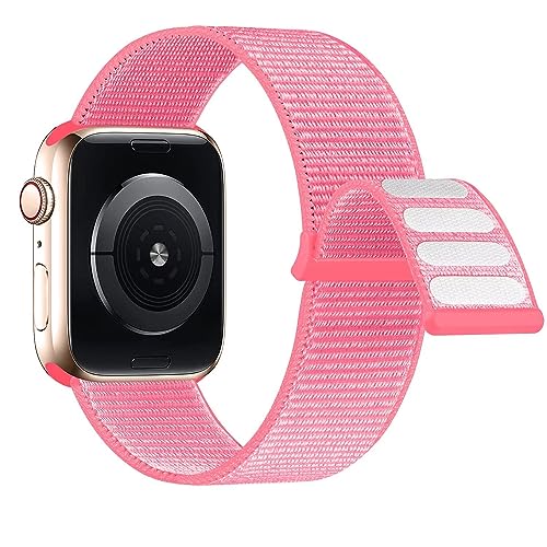 Lobnhot Nylon Armband kompatibel mit Apple Watch Armband 40mm 38mm 41mm, Verstellbares Sport Armband kompatibel für iWatch Series 10 9 8 7 SE 6 5 4 3 2 1, Rosen rot von Lobnhot
