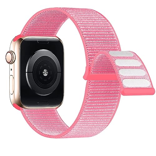 Lobnhot Nylon Armband kompatibel mit Apple Watch Armband 40mm 38mm 41mm, Verstellbares Sport Armband kompatibel für iWatch Series 7 SE 6 5 4 3 2 1 (38/40/41mm- Rosen rot) von Lobnhot