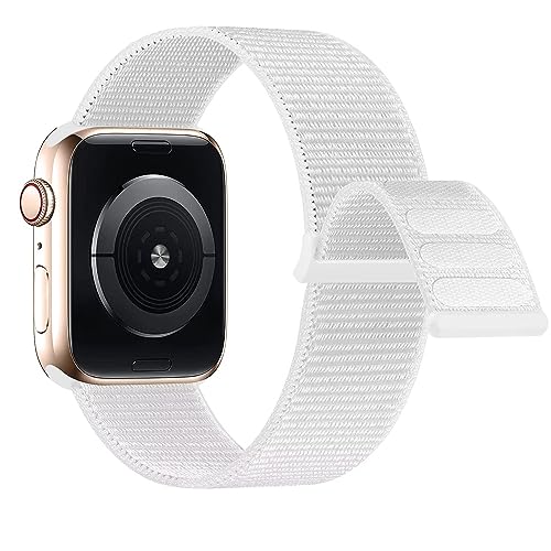 Lobnhot Nylon Armband kompatibel mit Apple Watch Armband 40mm 38mm 41mm, Verstellbares Sport Armband kompatibel für iWatch Series SE 7 6 5 4 3 2 1 (Weiß-38/40/41mm) von Lobnhot