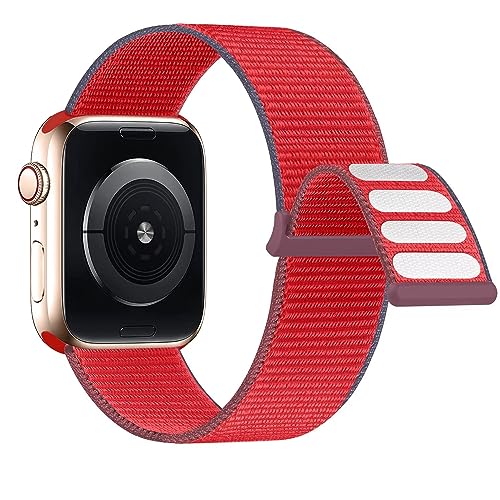 Lobnhot Nylon Armband kompatibel mit Apple Watch Armband 44 mm 42 mm 45mm, Verstellbares Sport Armband kompatibel für iWatch Series 7 SE 6 5 4 3 2 1 (42/44/45mm-Dreifarbiges Rot) von Lobnhot